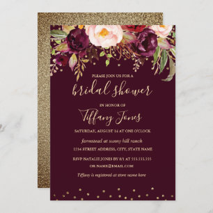 Invitation Gold Red Burgundy Confetti Fête des mariées floral