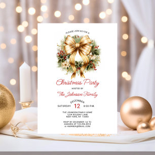 Invitation Gold & Red CHRISTMAS PARTY Wreath Company