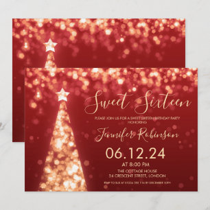Invitation Gold & Red Christmas Sweet 16 Party