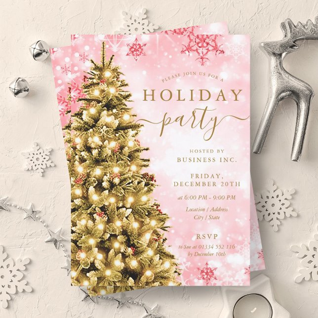 Invitation Gold Red Christmas Tree Company (Gold Red Christmas Tree Company Holiday Party Invitation)