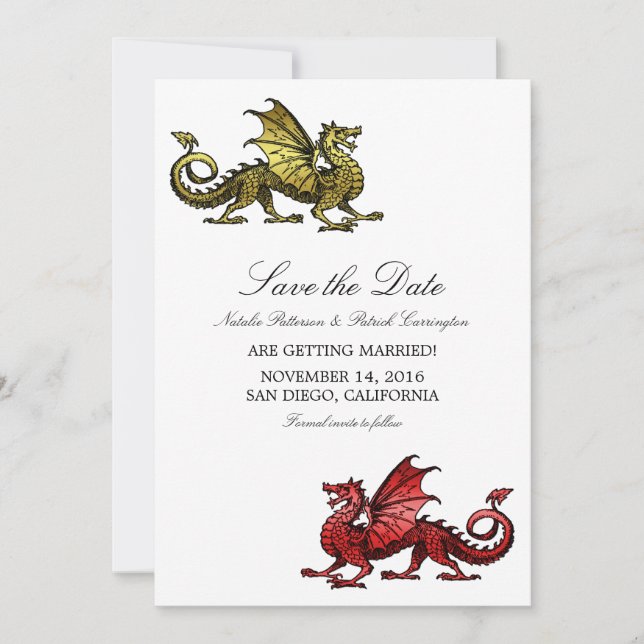 Invitation Gold Red Dragon Enregistrer l'Invitation de date (Devant)