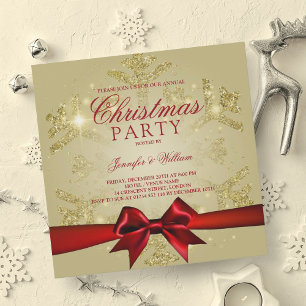 Invitation Gold Red Glitter & Ribbon   Holiday Party