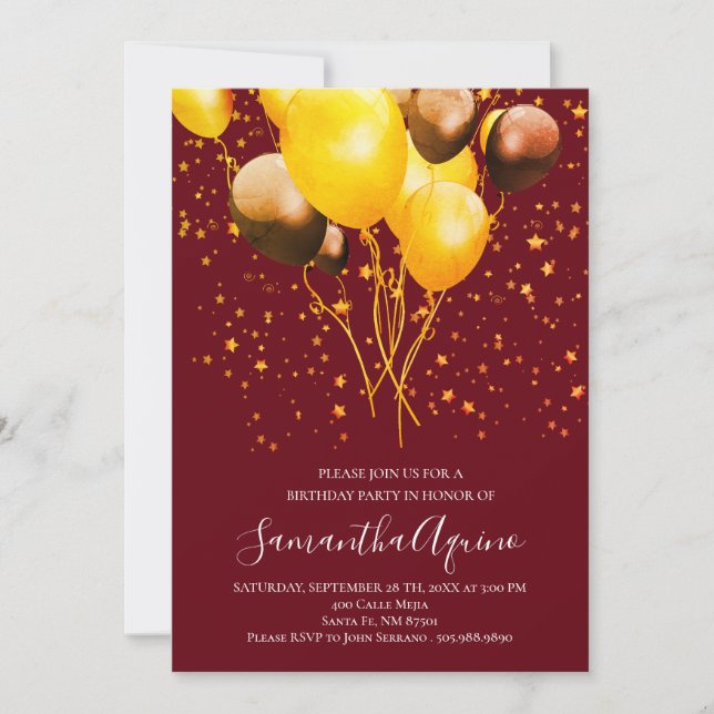 Invitation Gold & Red Gold Ballots Star Confetti Anniversaire (Devant)