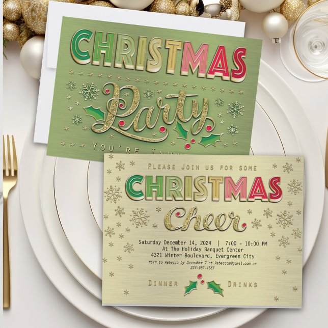Invitation Gold Red Green Typographie Noël (Créateur téléchargé)