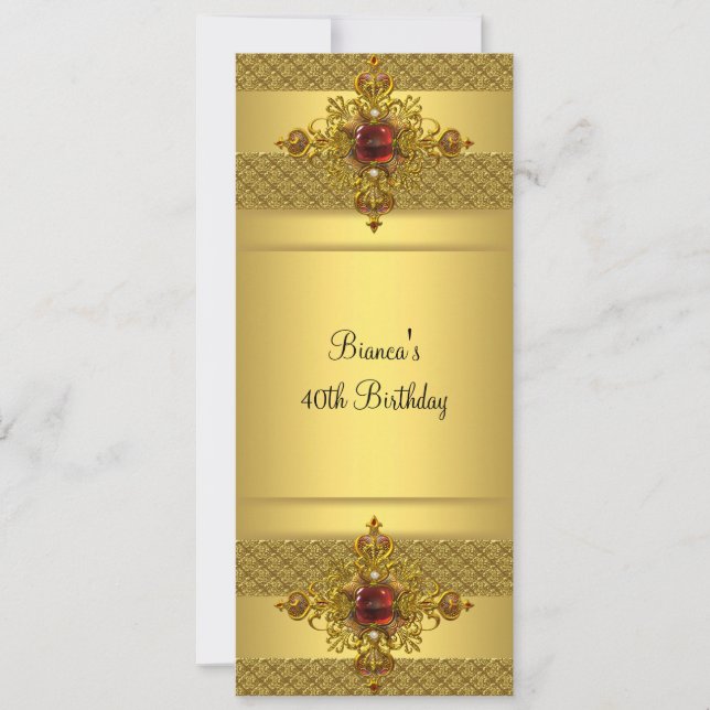 Invitation Gold Red Jewel 40th Birthday Party (Devant)