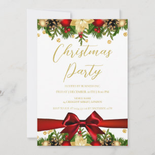 Invitation Gold Red Ribbon Parties scintillant Noël Entrepris