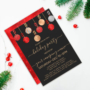 Invitation Gold Red Silver Glitter Ornament Corporate Holiday