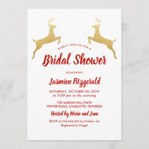 Invitation Gold Reindeer   Noël   Fête des mariées mariage