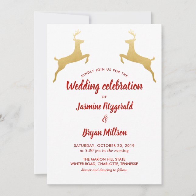 Invitation Gold Reindeer | Noël | Mariage (Devant)