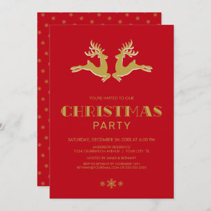Invitation Gold Reinder Red Christmas Party