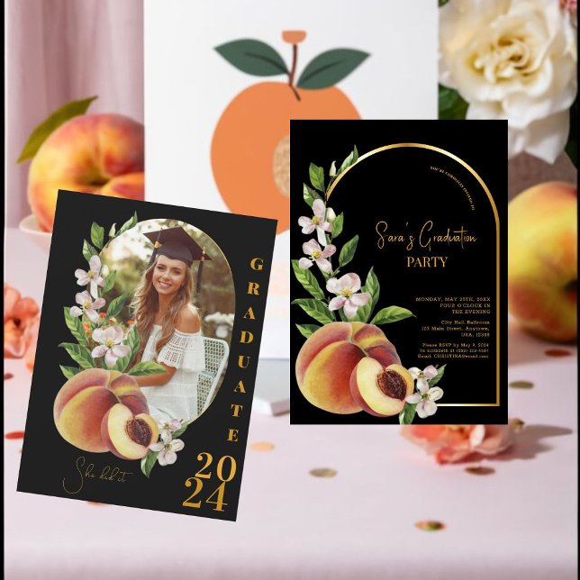Invitation Gold Retro Inspiré Photo Graduation Party (Step into sophistication with our retro-chic invites! )