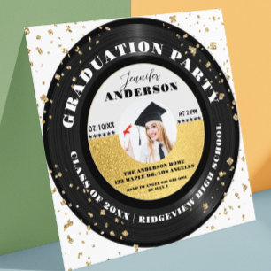 Invitation Gold Retro Vinyl Record Photo Graduation
