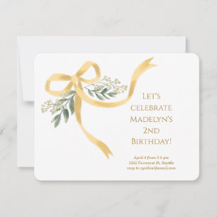 Invitation Gold Ribbon Bow fête d'anniversaire
