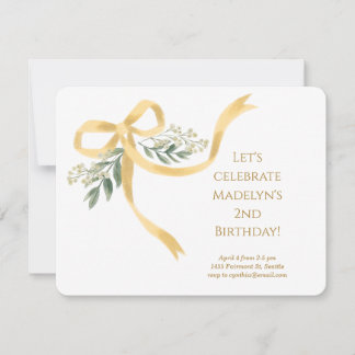 Invitation Gold Ribbon Bow fête d'anniversaire