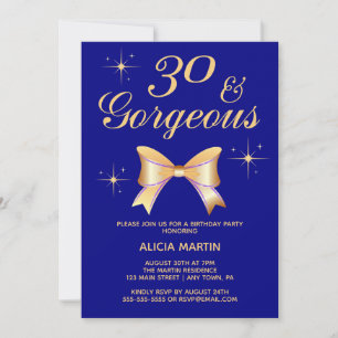Invitation Gold Ribbon Girl 30 & Gorgeous Navy 30e anniversai