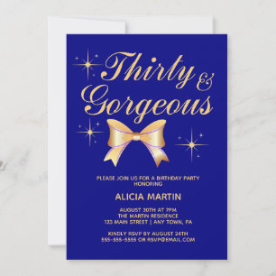 Invitation Gold Ribbon Girl Trente et magnifique marine Anniv