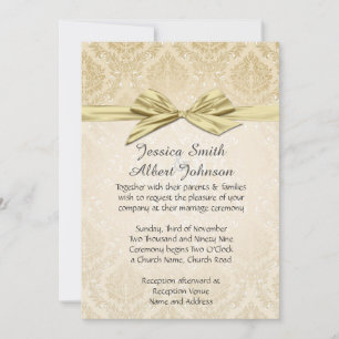 Invitation Gold Ribbon Gold Mariage damassé