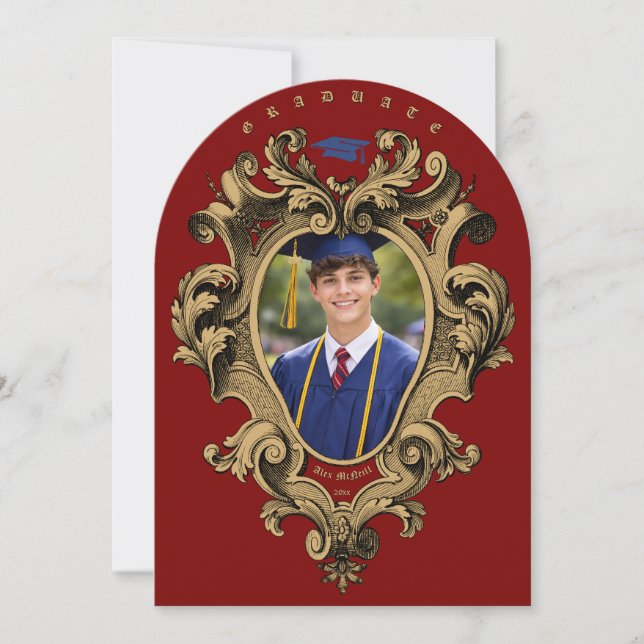 Invitation Gold Rococo Cartouche Photo Template Graduation (Devant)