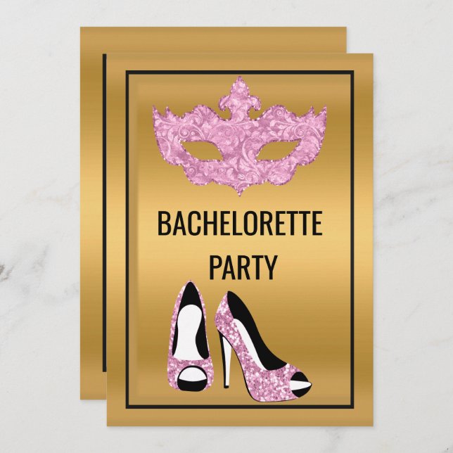 INVITATION GOLD ROK BLACK BACHELORETTE MASQUERADE PARTI (Devant / Derrière)