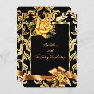 Invitation Gold Rose Bow Noir Damas fête d'anniversaire