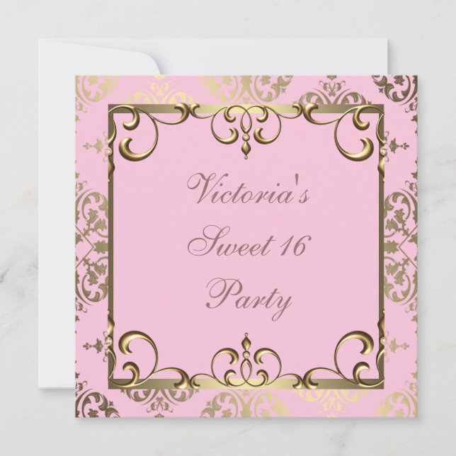 Invitation Gold Rose Damask Sweet 16 Anniversaire (Devant)