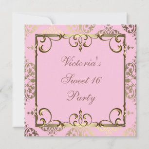 Invitation Gold Rose Damask Sweet 16 Anniversaire