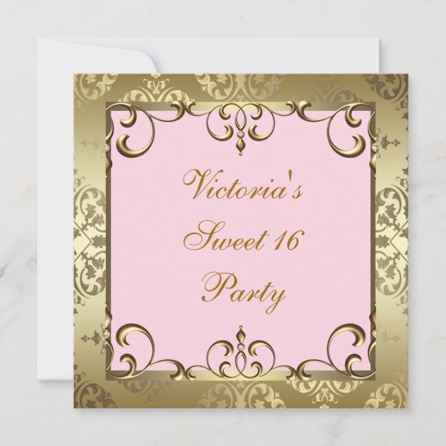Invitation Gold Rose Damask Sweet 16 Anniversaire (Devant)