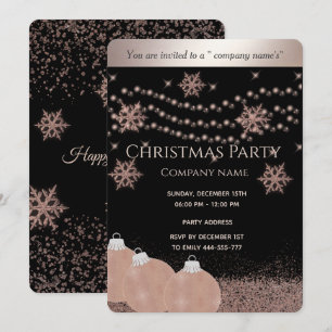 Invitation Gold rose / luxe noir entreprise fête de Noël