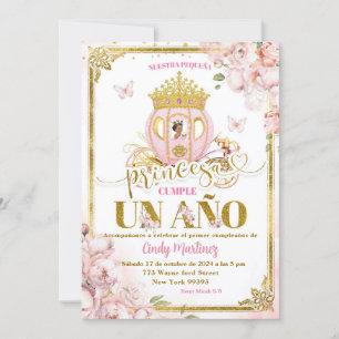 Invitation Gold Rose Mexicaine Uno Princesa Carriage Invitaci