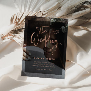 Invitation Gold Rose moderne et revêtement noir   Mariage pho