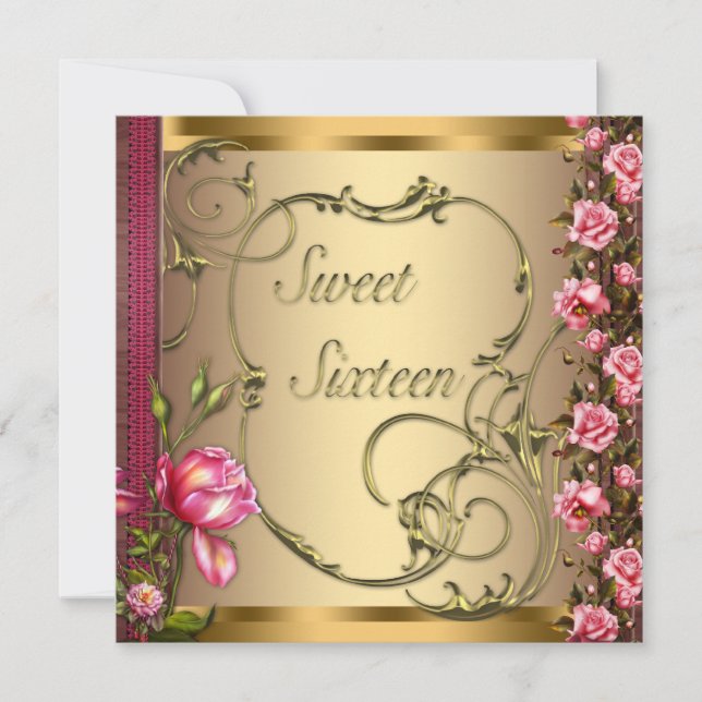 Invitation Gold Rose Sweet sixteen fête d'anniversaire (Devant)
