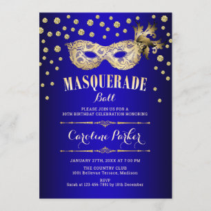 Invitation Gold Royal Blue Masquerade Ball