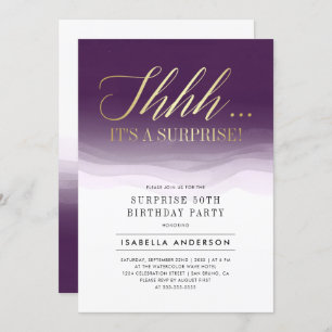 Invitation Gold & Royal Purple Aquarelle Surprise Anniversair