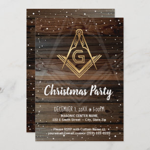 Invitation Gold Rustic Bois Fête de Noël Masonic