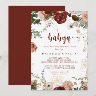 Invitation Gold Rustic Floral BabyQ Baby shower Barbecue