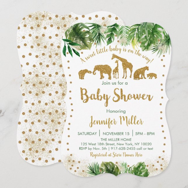 Invitation Gold Safari Animal Baby shower Die Cut (Devant / Derrière)