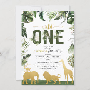 Invitation Gold Safari Jungle Animaux Wild Un premier anniver