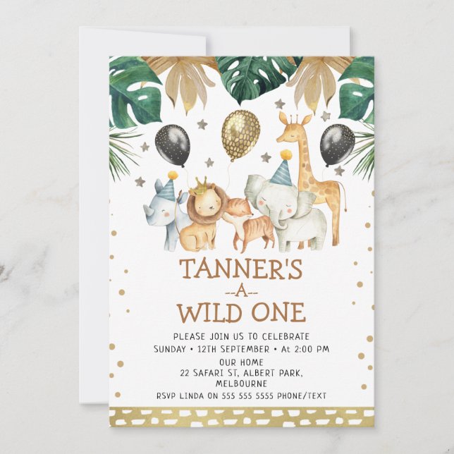 Invitation Gold Safari Motif Wild One Safari Anniversaire (Devant)