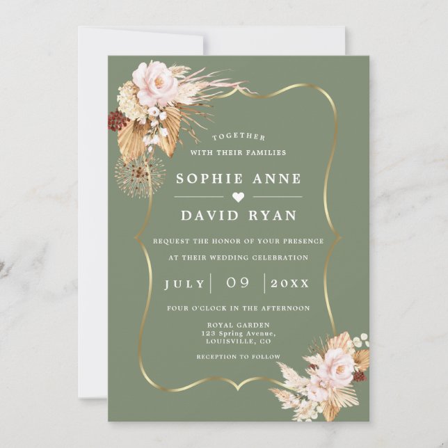 Invitation Gold Sage Green Floral Fall All In One Wedding (Devant)