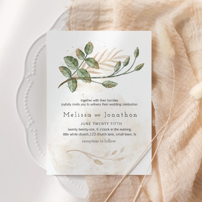 Invitation Gold Sage Green Floral Mariage élégant (Créateur téléchargé)