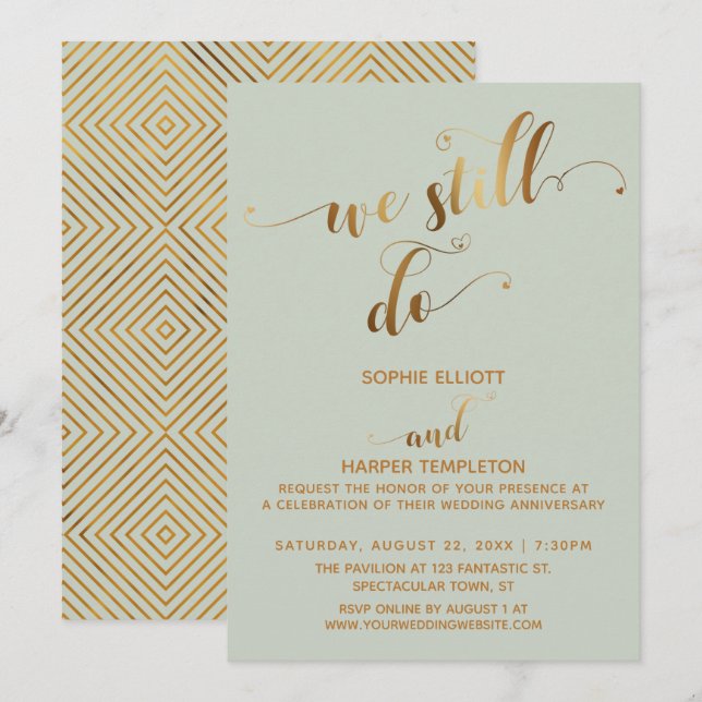 Invitation Gold & Sage Nous faisons toujours de la typographi (Devant / Derrière)