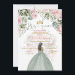 Invitation Gold Sage Vert et rose Floral Princess Mis Quince<br><div class="desc">Gold Sage Green & rose Floral Princess Mis Quince Invitation Quinceañera 15 Anos,  16e Anniversaire Papillon</div>