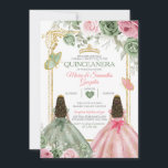Invitation Gold Sage Vert Et Rose Twin Quinceañera<br><div class="desc">Quinceañera rose Sage Vert & Or Couronne Papillon mexicain Invitation Mis Quince 15 Anos,  16e anniversaire, </div>