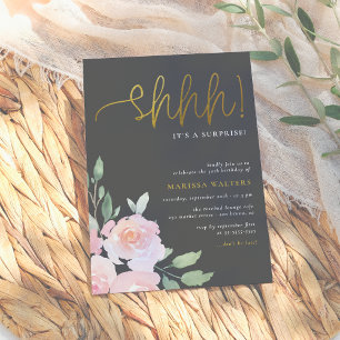 Invitation Gold Script Blush rose & Grey Surprise Party