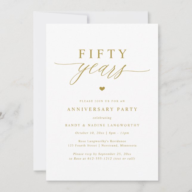 Invitation Gold Script Elegant 50th Wedding Anniversary Party (Devant)