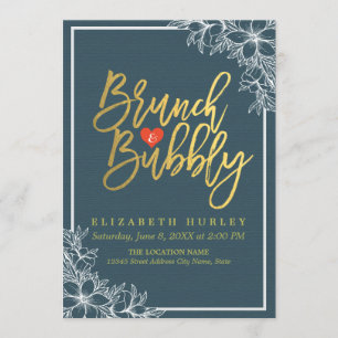 Invitation Gold Script Floral Brunch Fête des mariées Bubbly