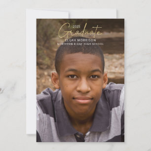 Invitation Gold Script Graduate Full Photo Party