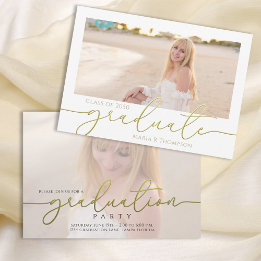 Invitation Gold Script Graduation Photo Elegant Personnalisé