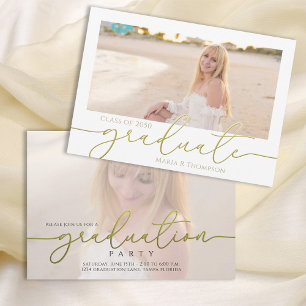 Invitation Gold Script Graduation Photo Elegant Personnalisé