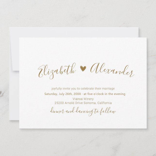 Invitation Gold Script Heart All in One QR Code Mariage (Devant)